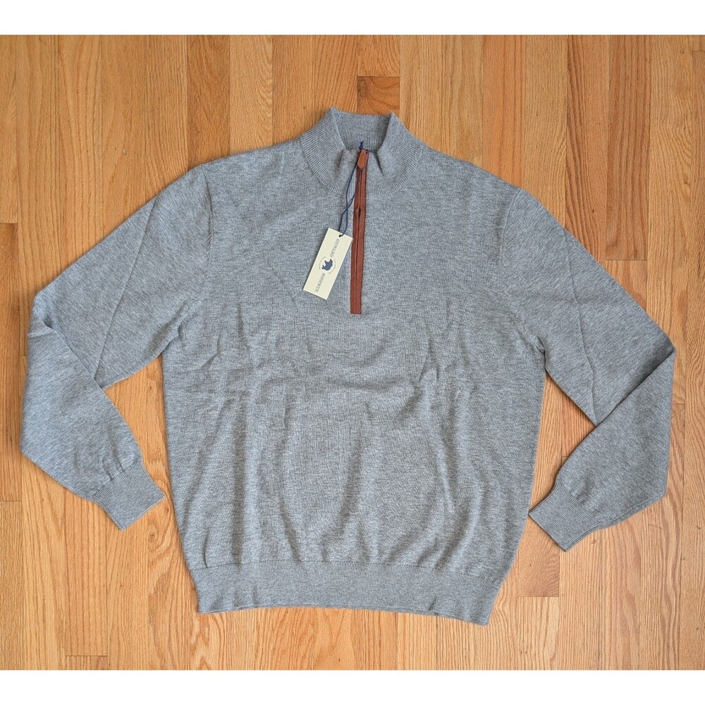 Men's Gray Quarter-Zip Sweater with Brown Trim